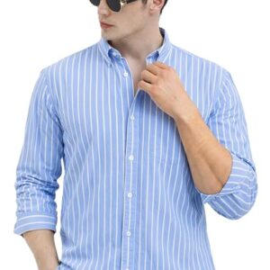 U TURN Men's Casual Printed Striped Stylish Latest Formal Shirt for Men